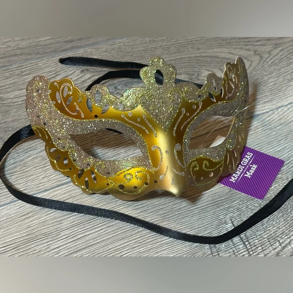 Mardi Gras Costume Mask-Gold Adult Size. Wear It Or Decorate With It.